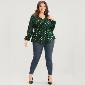 Polka Dot Lantern Sleeve Wrap Ruffle Blouse Large 12 #407